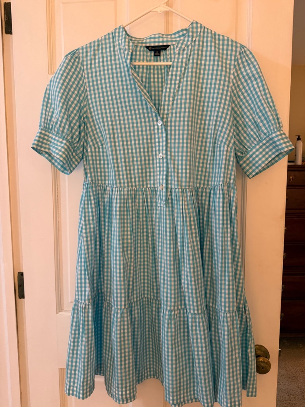 Brooks Brothers Turquoise Gingham Tiered Dress